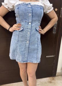 Denim Mini Dress with Puff Sleeves