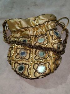 Golden Clutch With Mirror Work