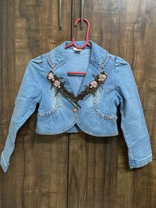 Denim Cropped Jacket For Kids