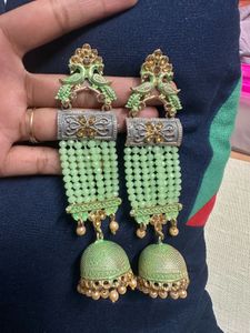 Unique Long Earring Light Green Colour