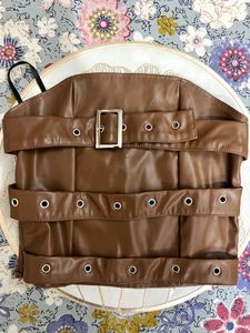 Brown Faux Leather Corset Top