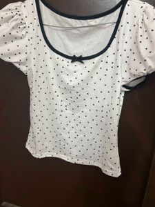 Heart Print Puff Sleeve Top