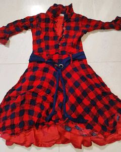 Trendy Red &amp; Black Checked Dress – Stylish Casual