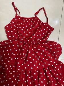 Polka Dots Frock With Tied Denim Jacket(7-8)
