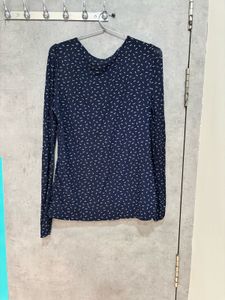 Navy Floral Print Square Neck Top