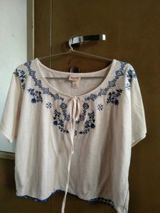 Mossimo Embroidered Tie-Neck Top