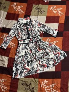 Elegant Print Ruffle Trim Dress