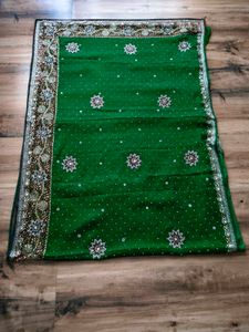 Green heavy party wear  handwork Saree