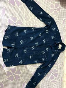 Men’s Navy Blue Cotton Shirt with Floral Print