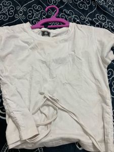 White T-shirt with Tie Detail