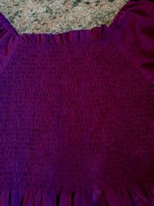 Korean Purple Crop Top With Balloon Sleeves