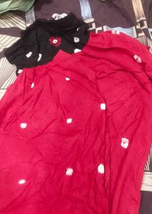 Black And Red Rayon Kurta Set With Dupptta