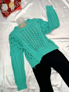 Teal/Sea Green Cropped Knit Sweater💚