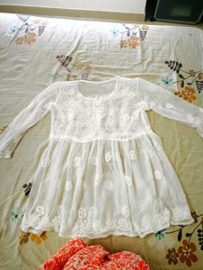 White Embroidered Sheer Tunic Top