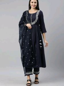 Cotton Zari Embroidery Kurta With Solid Pant And O