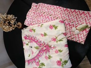 🌺Floral Cotton Kaftan With Mirror Work🌺