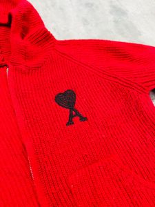 Red Knit Zip-Up Hoodie