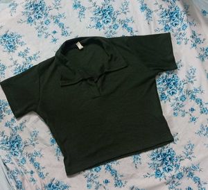 Green Ribbed Crop Top