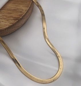 Goldish Herringbone Snake Necklace Anti Tarnished