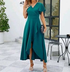 Elegant Teal Asymmetrical Midi Dress