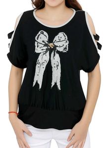 Black Cold Shoulder Bow Tee