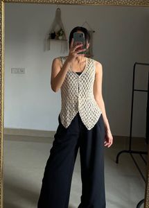 Gold Beaded Crochet Vest Top