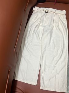 Wide-Leg White Belted Pants