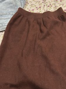 Brown Knit Midi Skirt