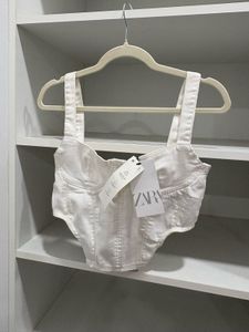Zara White Denim Corset Top