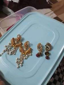Elegant Gold &amp; Pearl Drop Earrings (Set of 2)