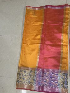 Mango yellow Color Cotton Blend Saree