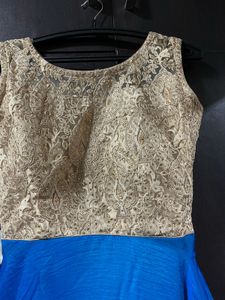 Elegant Blue &amp; Gold Occasion Dress