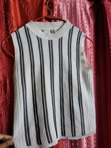 Striped Mock Neck Sleeveless Top