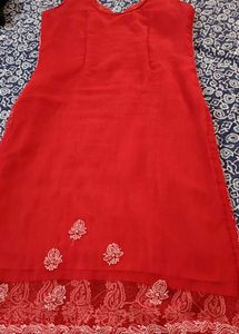Red Embroidered Kurta Set