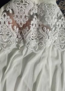 Women White Beaded Net Top