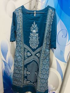 Teal Kurti with White Print