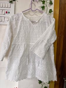 White Chikkenkari Short Top