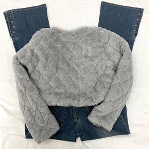 Brand New Without Tag Crop Grey Fur Jacket