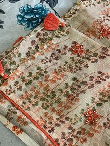 organza fabric zari saree with stitched blo
