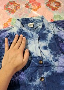 Blue Tie-Dye Jeans Kurti