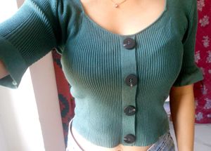 Cute Green Button-Down Top