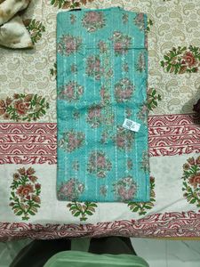 Teal Floral Unstitched Suit Fabric