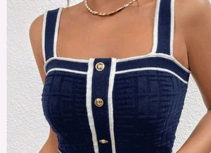 Blue Front Open Crop Top