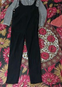 Black &amp; White Stripped T-shirt And Dungaree
