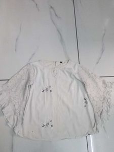 White Lace Sleeve Top