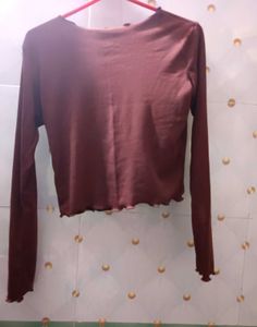 Brown Long Sleeve Cropped Cardigan Top