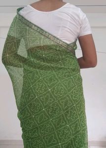 Lime Green Bandhani Saree
