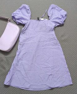 H&amp;M Lavender Gingham Puffed Sleeved Dress