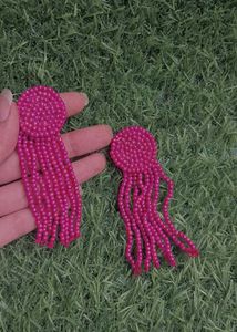 Pink Beaded Tassel Earrings