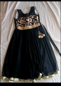 Elegant Black & Gold Floral Embroidered Gown